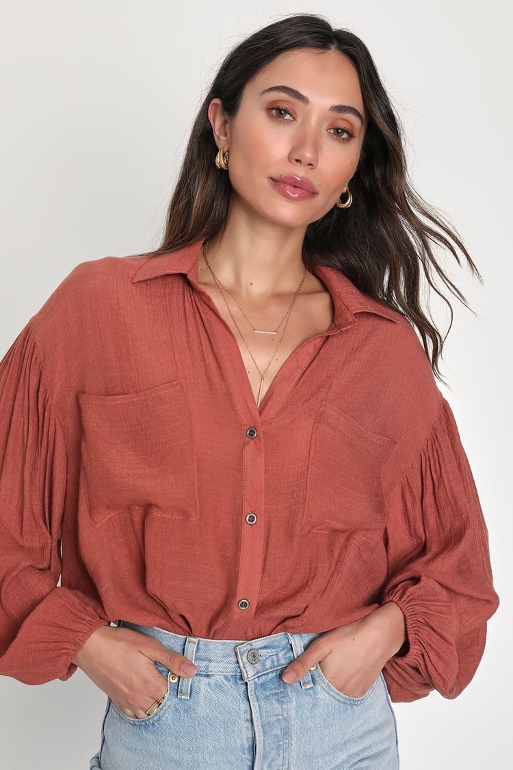 Fabulous Spirit Mauve Collared Balloon Sleeve Button-Up Top | Lulus (US)