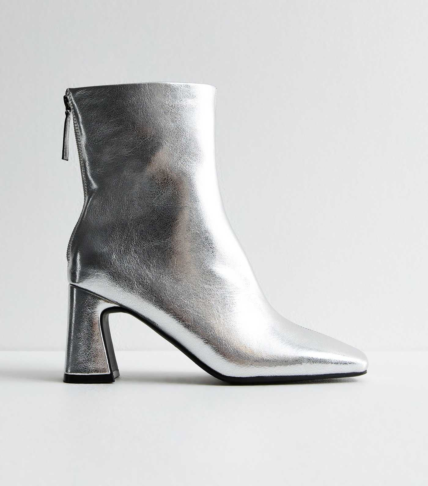 Silver Wide Fit Leather-Look Heel Ankle Boots | New Look | New Look (UK)