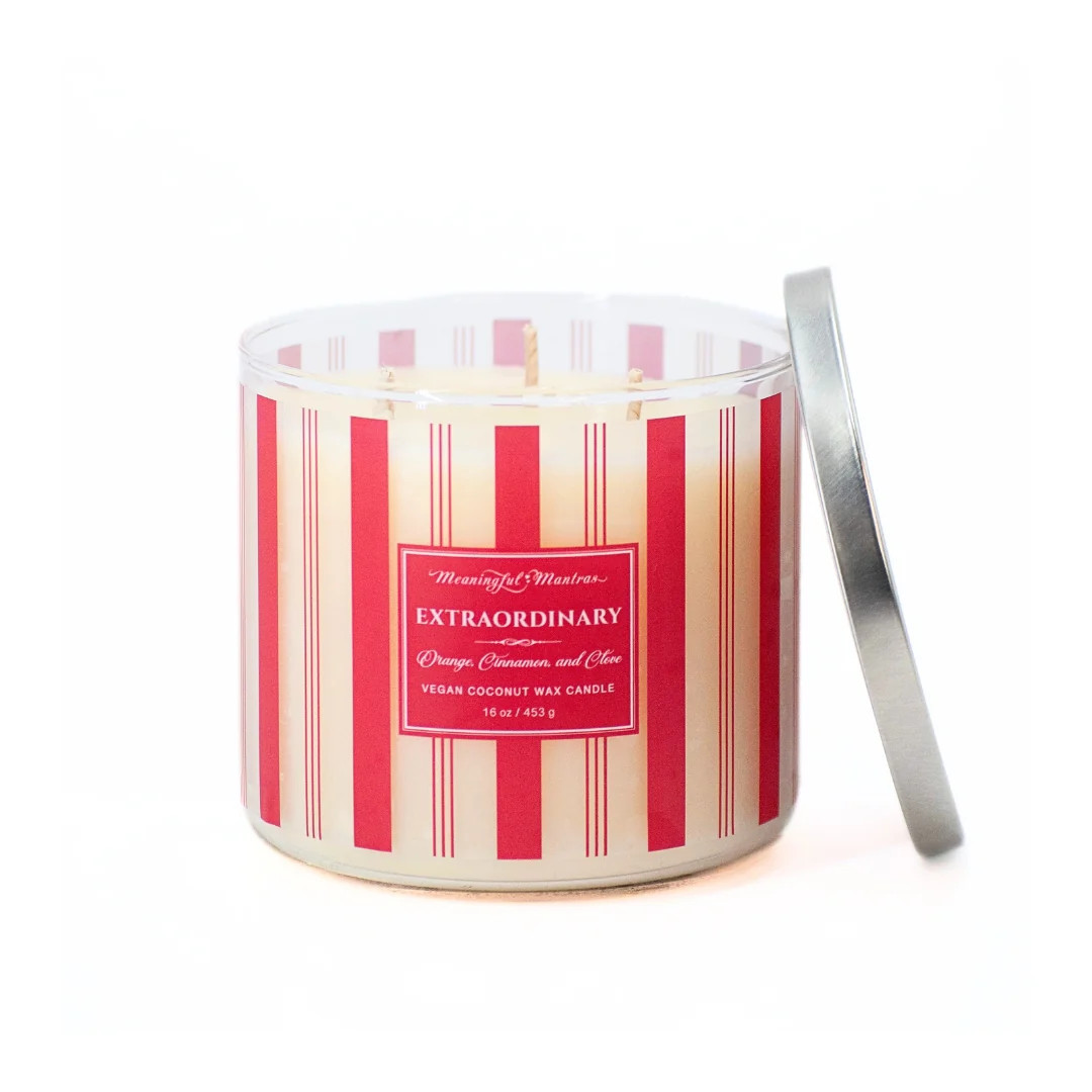 Festive 3-Wick Orange, Cinnamon, & Clove 16oz Candle | Meaningful Mantras