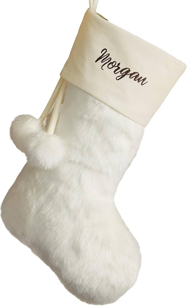 Personalization Universe Personalized Fur Christmas Stocking in Ivory - Customizable with Any Nam... | Amazon (US)