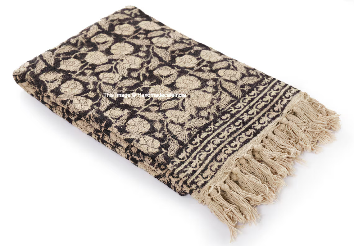 Indian Handmade Throw Blanket Bohemian Cloth Bed Cover With - Etsy | Etsy (US)