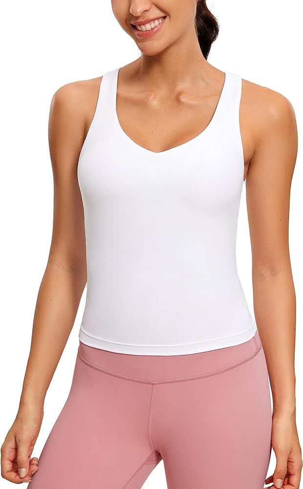 CRZ YOGA Butterluxe Womens V Neck Workout Tank Tops with Built in Bras - Sleeveless Padded Racerback | Amazon (US)