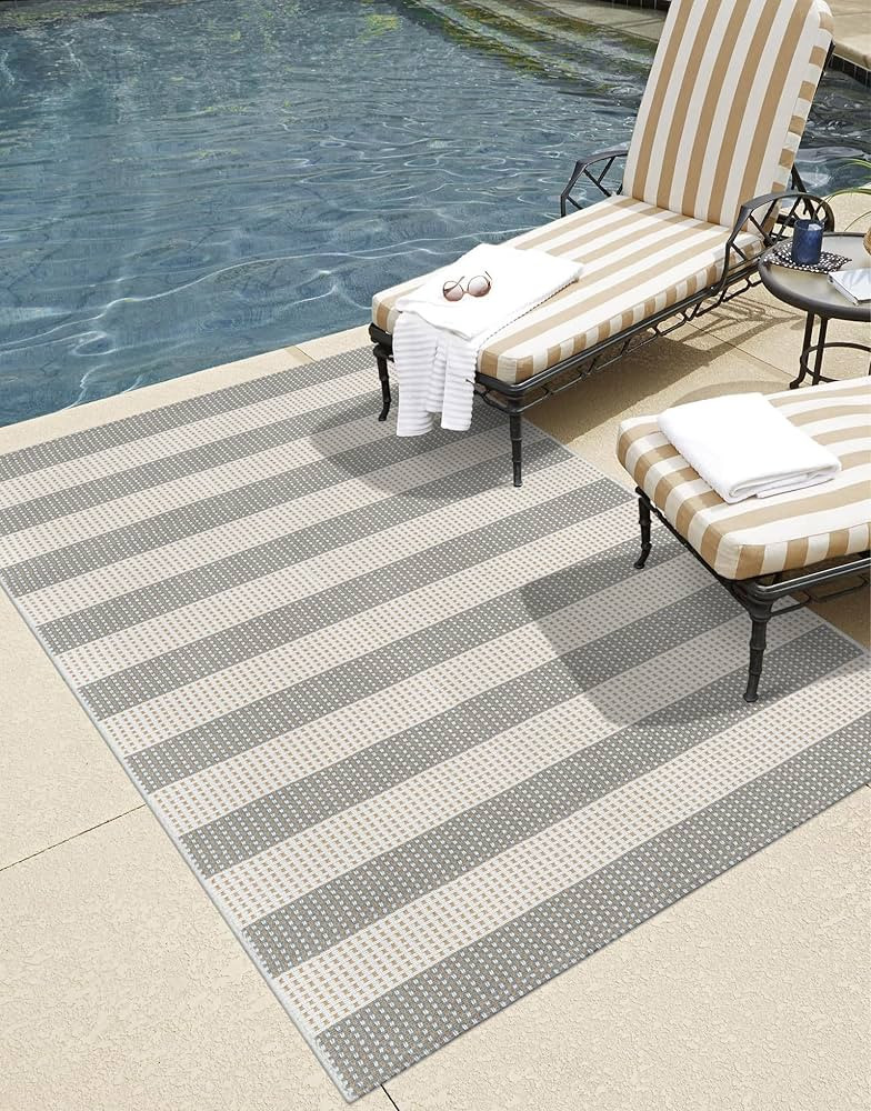 LEEVAN Outdoor Patio Rug 3x5, Washable Striped Front Porch Mat, Spring Colorful Outside Entryway ... | Amazon (US)