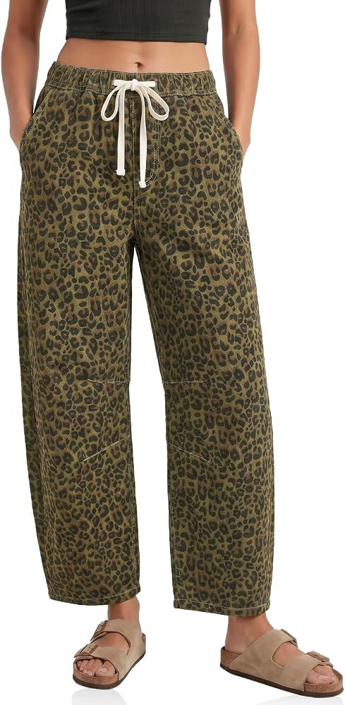 Cicy Bell Womens Leopard Barrel Jeans High Waisted Drawstring Denim Pants | Amazon (US)