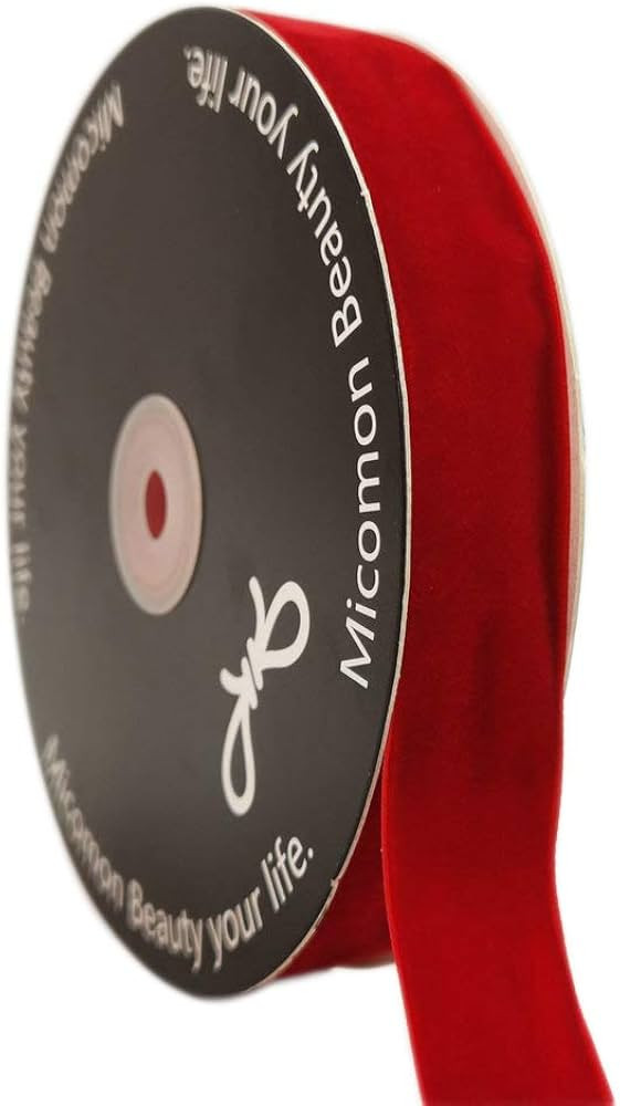 Red Ribbon Red Velvet Ribbon Crushed Velvet Ribbons by 20 Yards Spool - (Red) | Amazon (US)