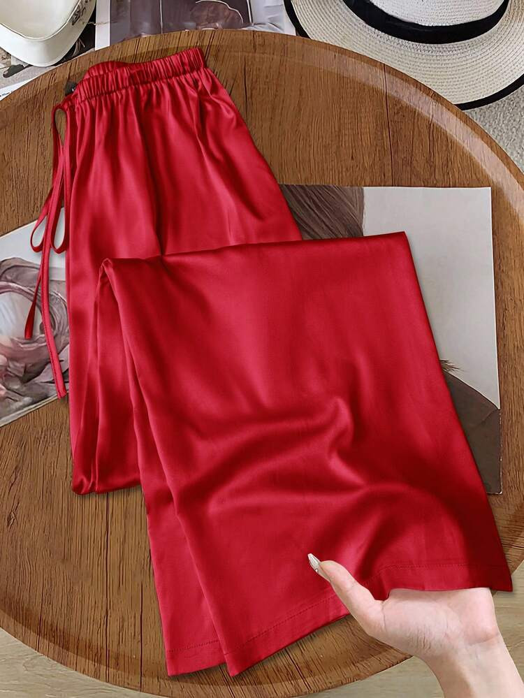 SHEIN LUNE Women's Casual Shiny Satin Low-Waist Wide Leg Pants, Suitable For Minimalist Casual An... | SHEIN