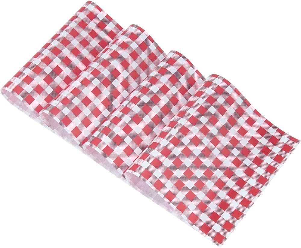 100 Pcs Wax Paper, 12" x 7.5" Red and White Checkered Greaseproof Paper,Wax Paper Sheets for Food... | Amazon (US)