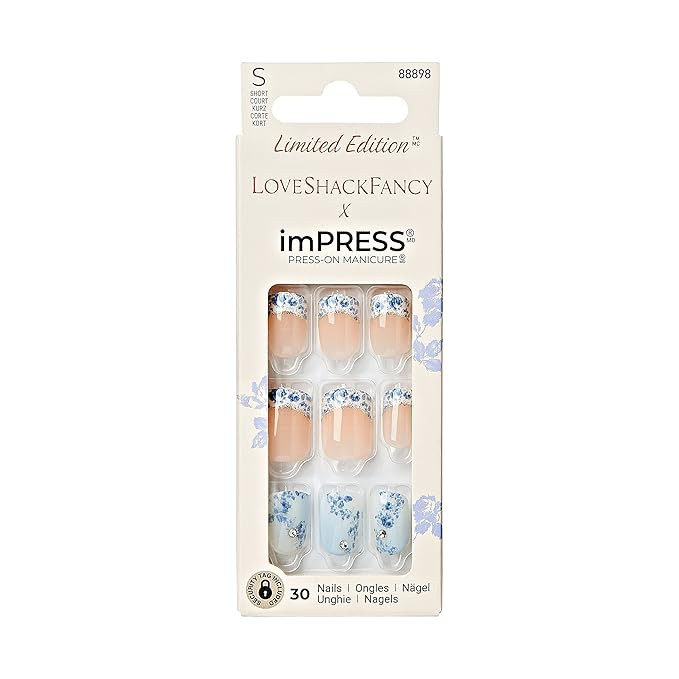 KISS LoveShackFancy x imPRESS Press-On Manicure Limited Edition, Style "Hydrangea Blue" Short Squ... | Amazon (US)