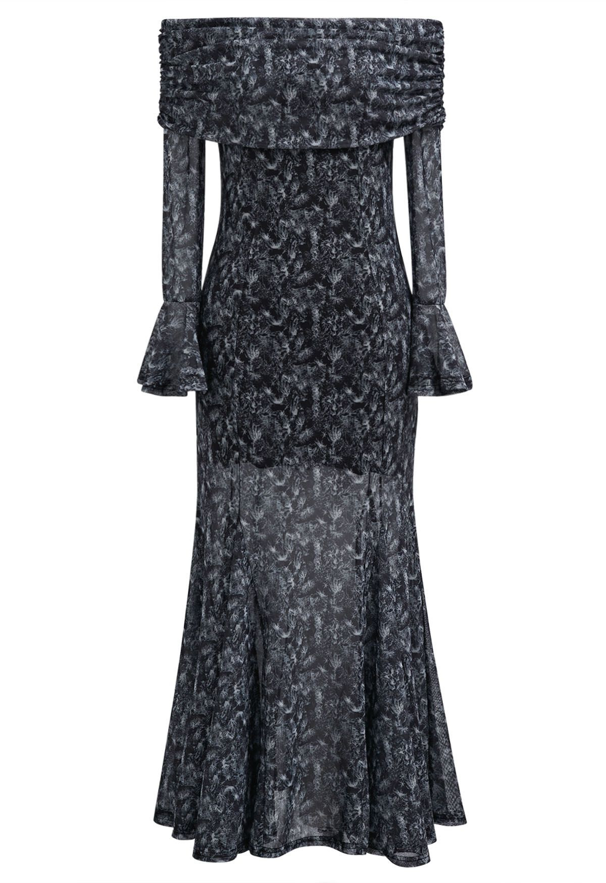 Swaying Dandelion Printed Off-Shoulder Mesh Bodycon Dress | Chicwish