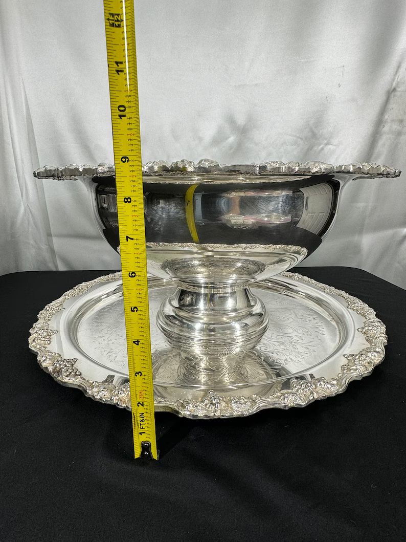 Sheridan Silver Plated Punch Bowl, 12 Cups, 20 Round Tray - Etsy | Etsy (US)