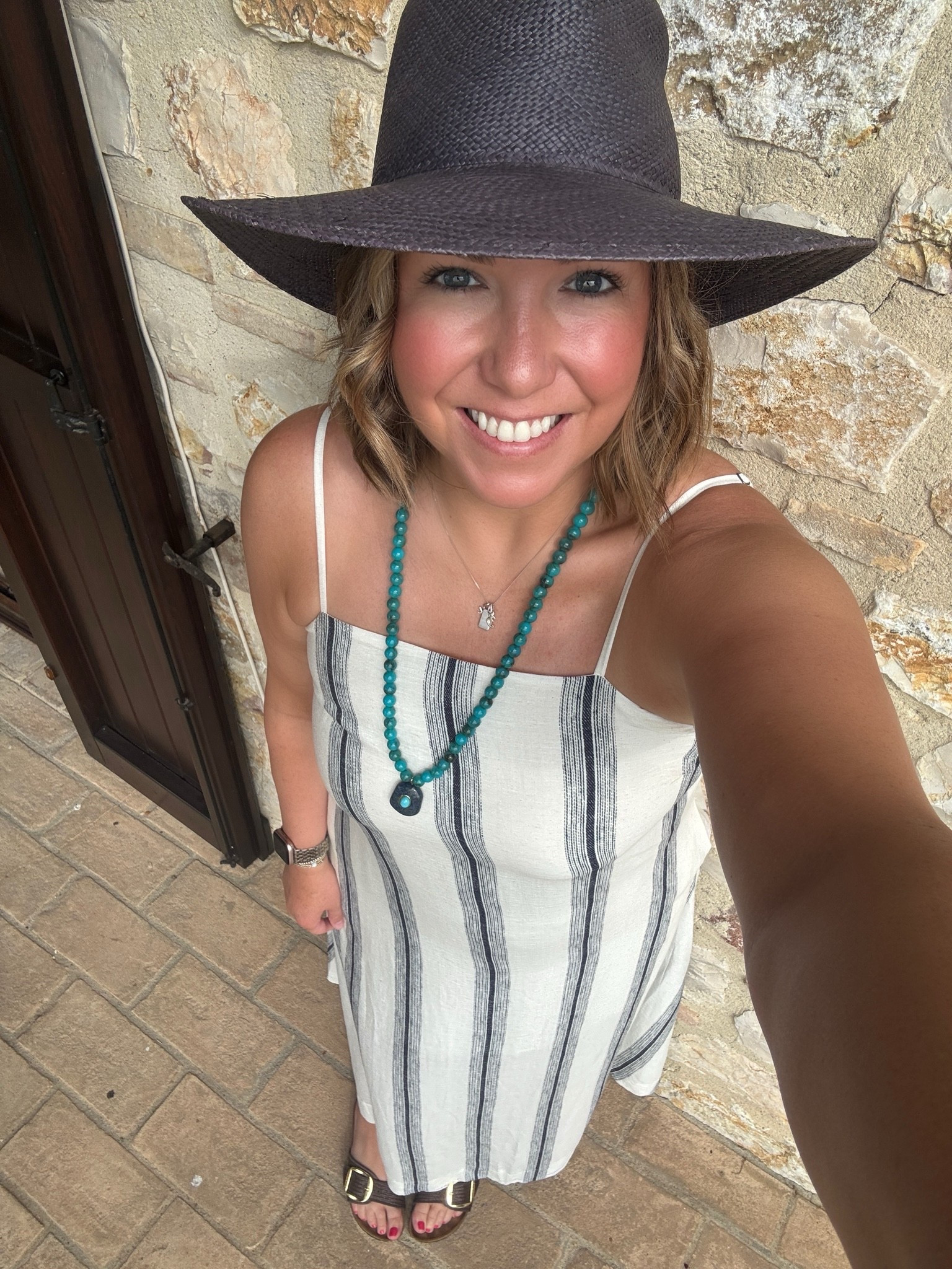 Headed out wine tasting in Umbria. It was a warm day and a hat was perfect to keep out of the sun. I love this linen striped dress. It’s perfect for warm weather and added this necklace for a little color.

#LTKTravel #LTKMidsize #LTKootd