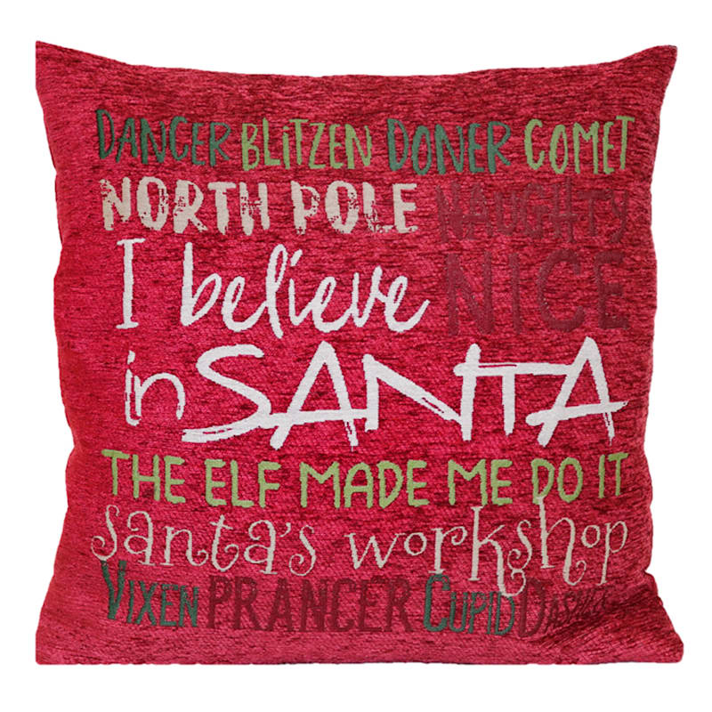 I Believe in Santa Red Chenille Throw Pillow, 18" | At Home