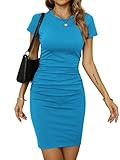 Missufe Women's Short Sleeve Ruched Casual Sundress Midi Bodycon T Shirt Dress | Amazon (US)