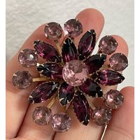 Purple Flower Pin Brooch. Light Purple, Dark Purple Rhinestones. Gold Tone Metal | Etsy (US)