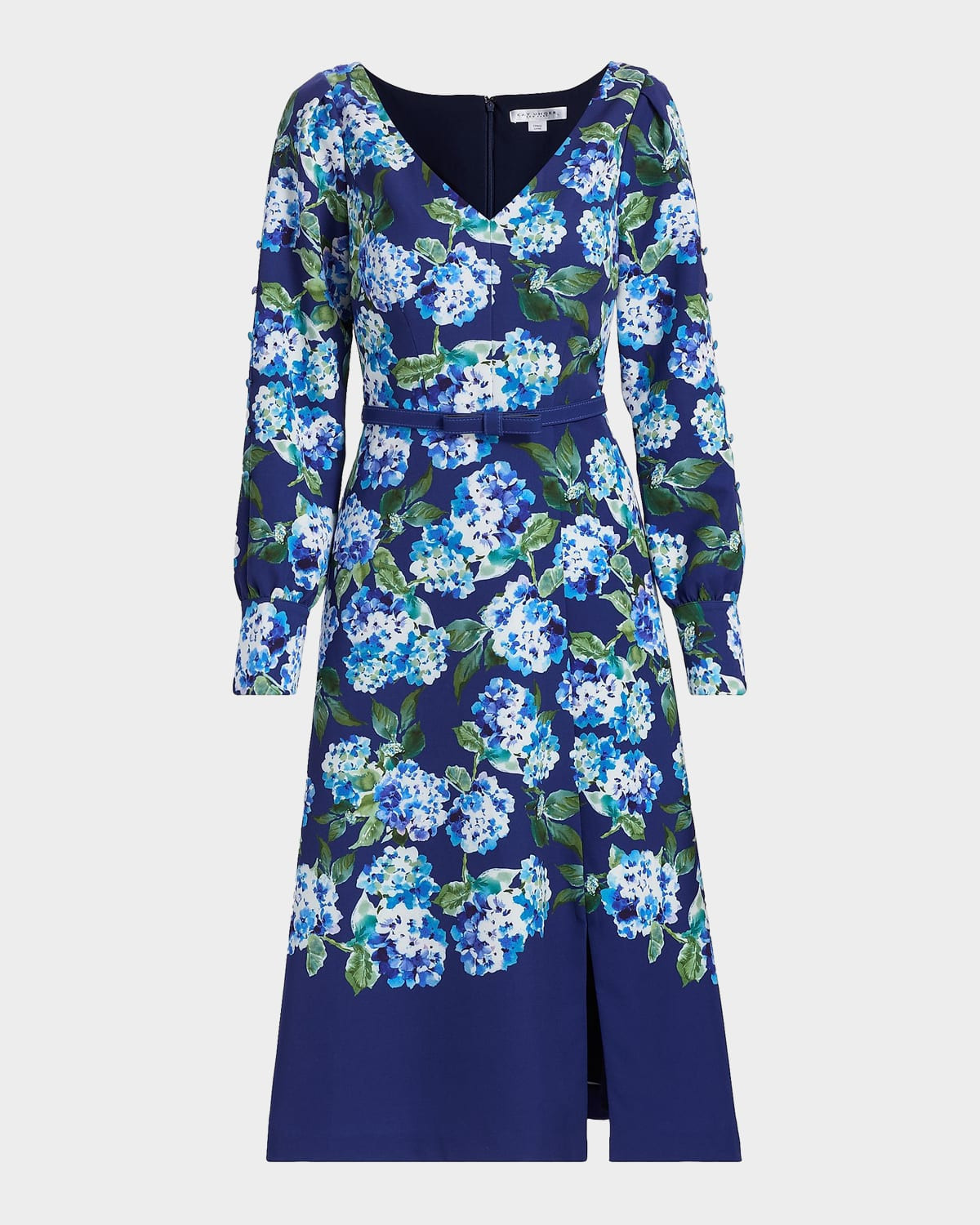 Briony Hydrangea Stretch Crepe Belted Midi-Dress | Neiman Marcus