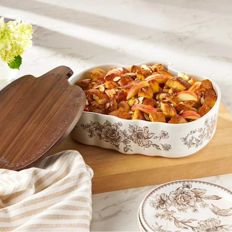 The Pioneer Woman Stoneware Pumpkin Baker with Acacia Wood Lid, Agatha Brown | Walmart (US)