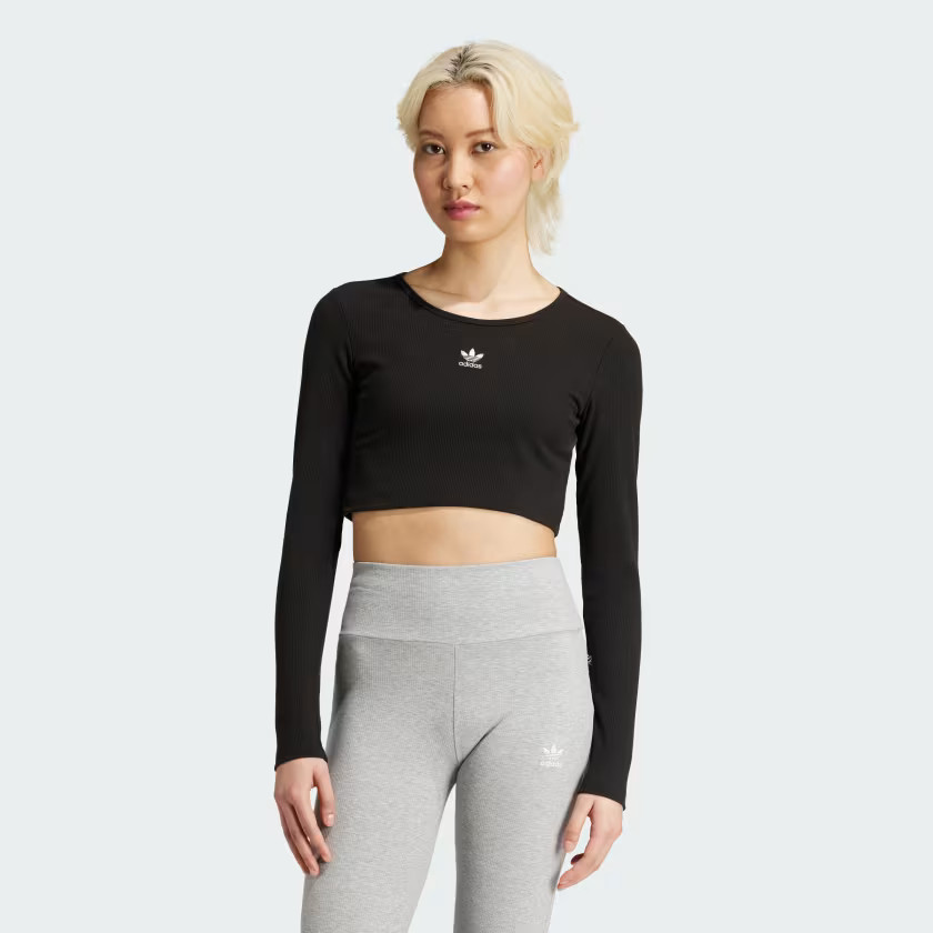 Essentials Ribbed Crop Long Sleeve Tee | adidas (US)