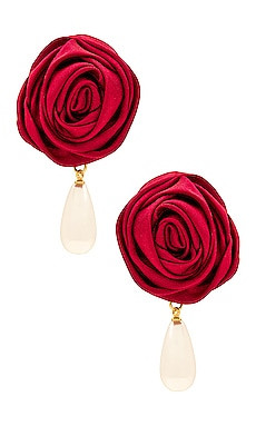 petit moments Rosette Pearl Drop Earrings in Crimson from Revolve.com | Revolve Clothing (Global)