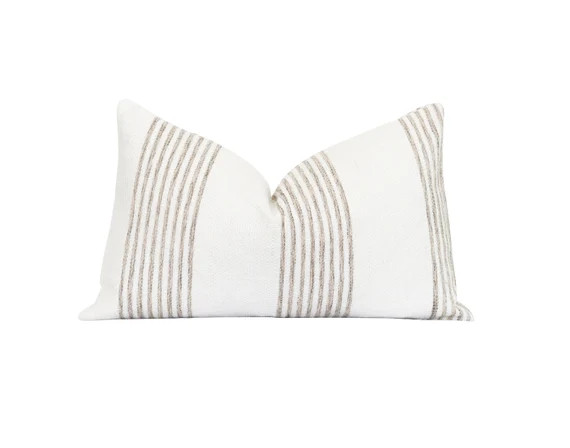 Taupe Stripe Pillow Cover Double Sided Lumbar Stripe Pillow - Etsy | Etsy (US)