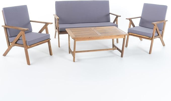 Christopher Knight Home Panama Outdoor Acacia Wood Chat Set with Water Resistant Cushions, 4-Pcs ... | Amazon (US)