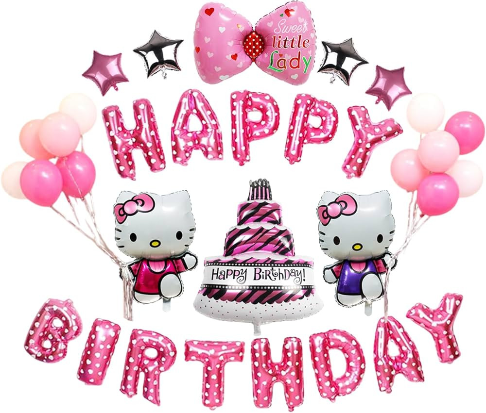24PCS Pink Birthday Decorations, Kitty Birthday Party Supplies, Happy Birthday Balloons Banner, K... | Amazon (US)