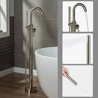 WOODBRIDGE Bourne Single-Handle Freestanding Floor Mount Tub Filler Faucet with Hand Shower in Br... | The Home Depot