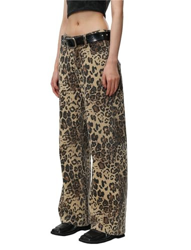 Aelfric Eden Leopard Print Jeans for Women Leopard Pants Cheetah Print Streetwear Baggy Jeans Straight Leg Denim | Amazon (US)