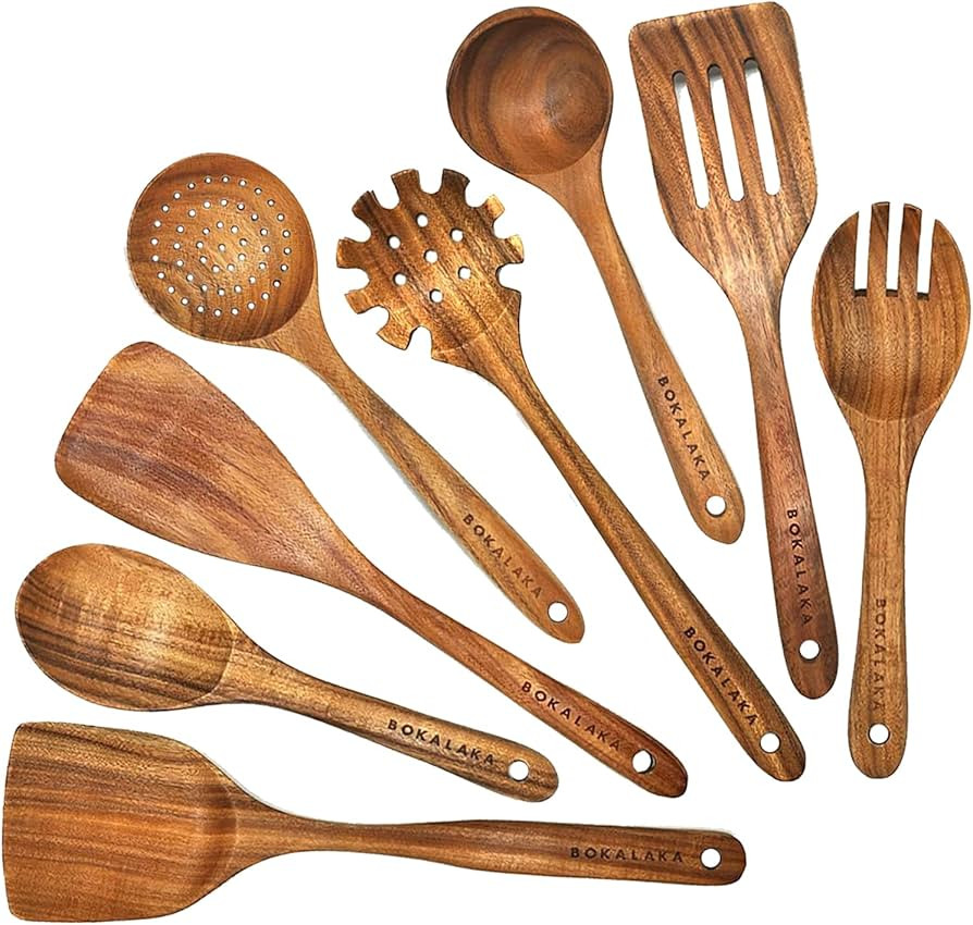 Wooden Spoons for Cooking, Teak Wooden Kitchen Utensils Set Wooden Cooking Utensils 8Pcs Wooden S... | Amazon (US)