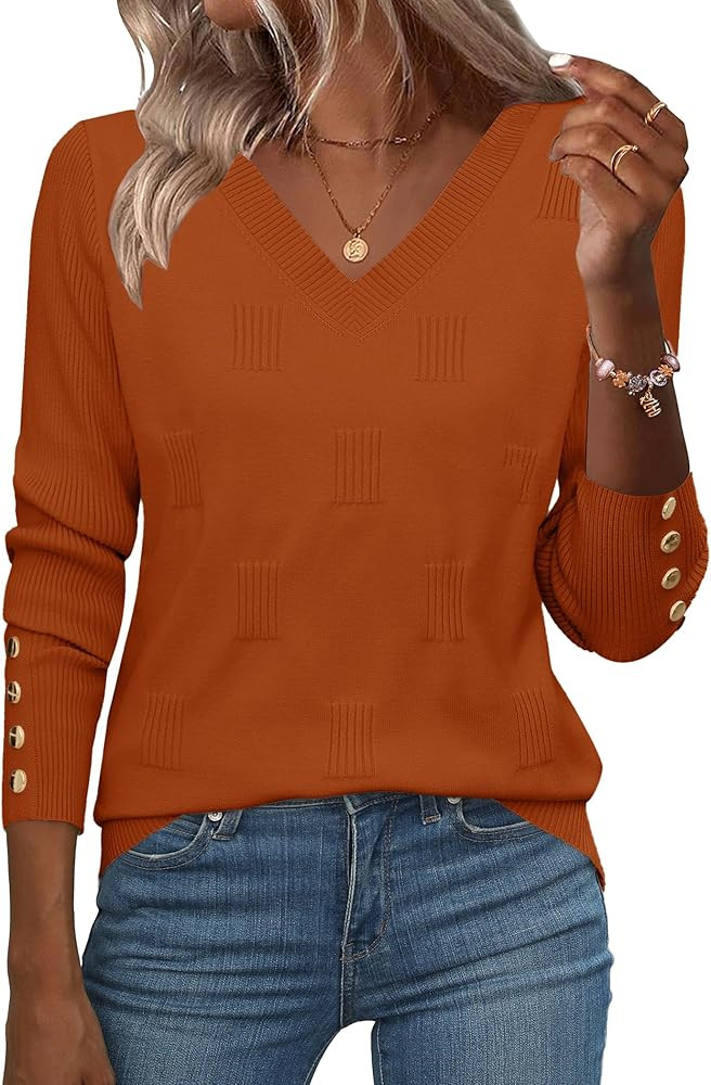 Zeagoo Womens V Neck Sweaters Shirts Long Sleeve Lightweight Ribbed Knit Pullover Sweater Blouse ... | Amazon (US)