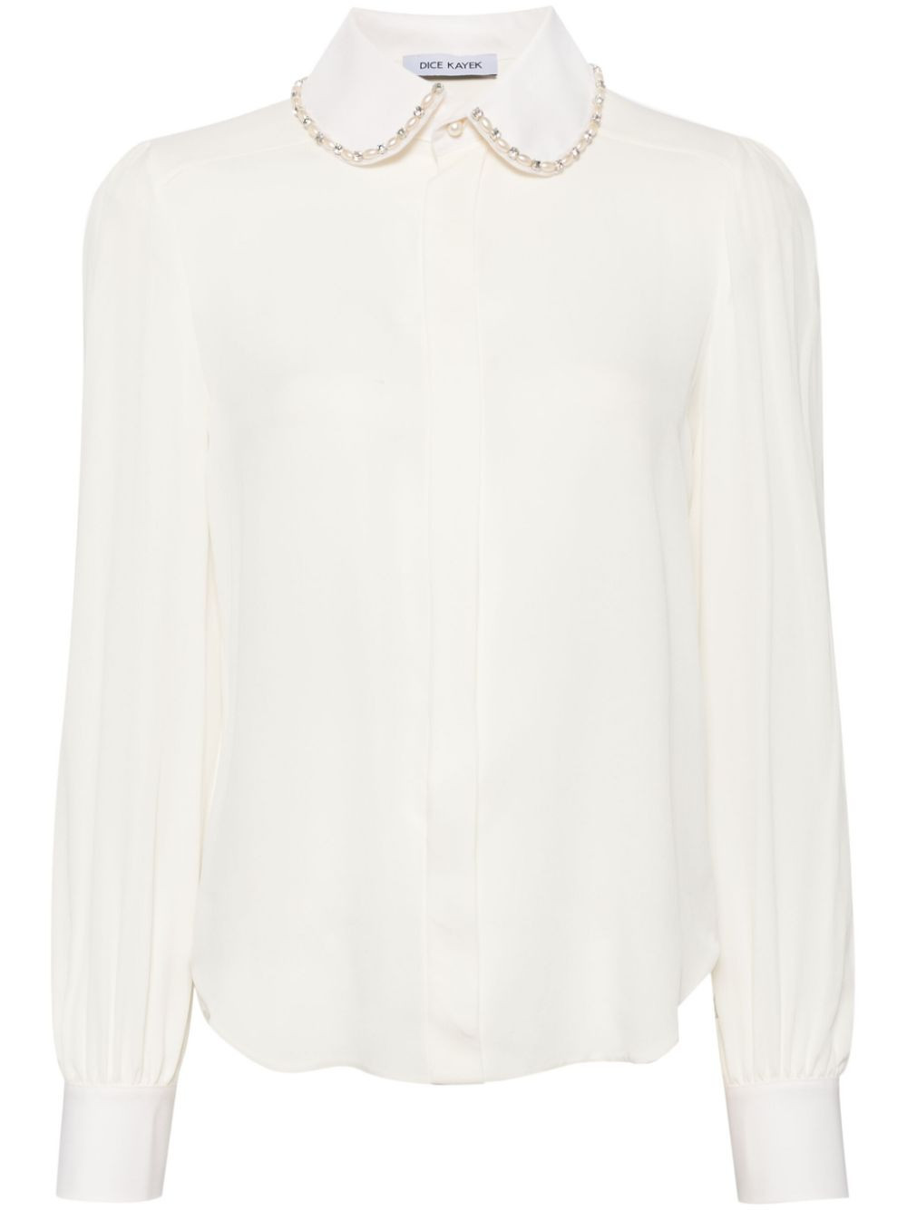 Dice Kayek pearl beaded collar silk shirt - White | Farfetch Global