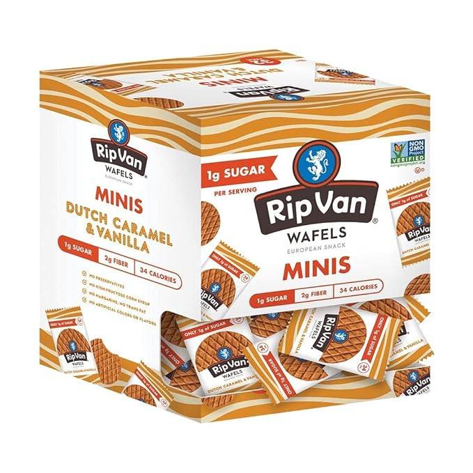 Rip Van Wafels Dutch Caramel Mini Stroopwafels - Low Carb Snacks (3g Net Carbs) - Non GMO Snack -... | Amazon (US)