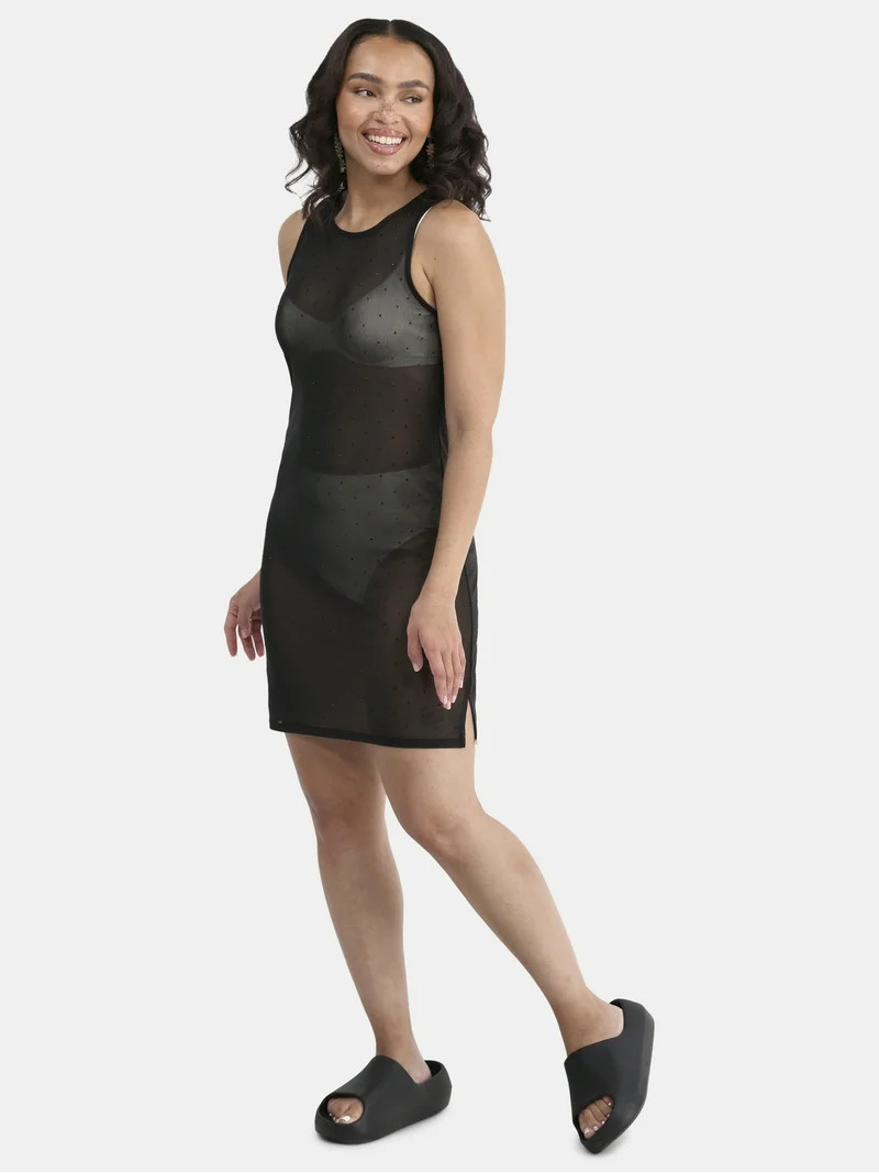 No Boundaries Women's Sheer Bling Mini Dress Coverup, Sizes XXS - XXL | Walmart (US)