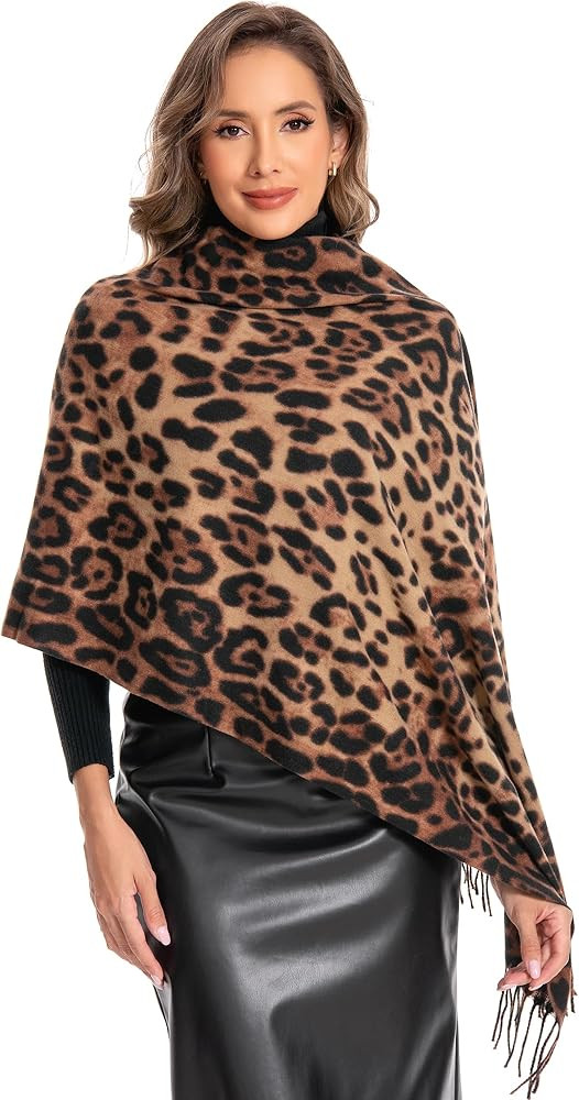 Leopard Scarf Women Chunky Scarves Winter Warm Thick Oversized Blanket Long Faux Cashmere Fringe ... | Amazon (US)