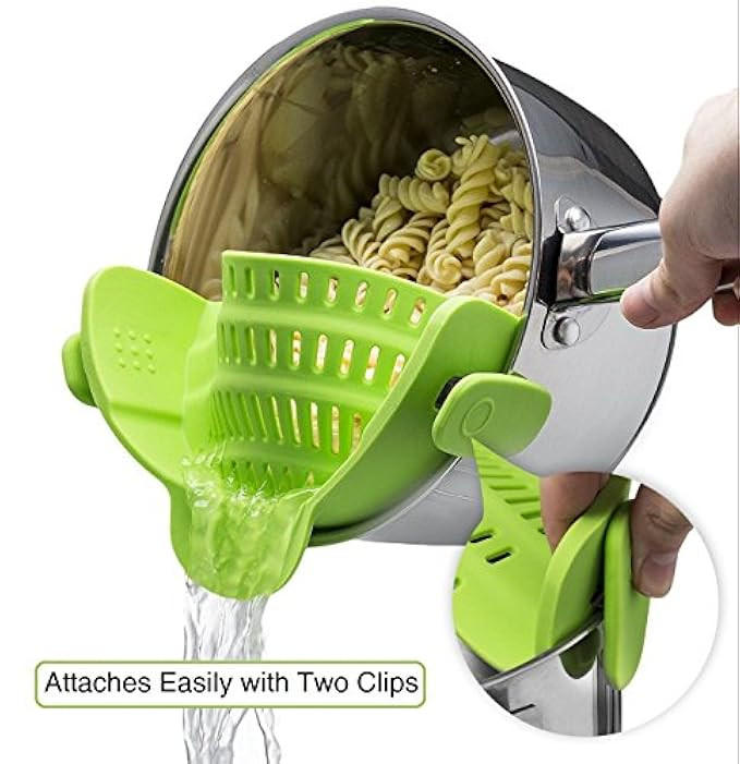 Hoople Silicone Clip On Food Strainer Spout Tool Drainer For Spaghetti, Pasta, Ground Beef - Univers | Amazon (US)