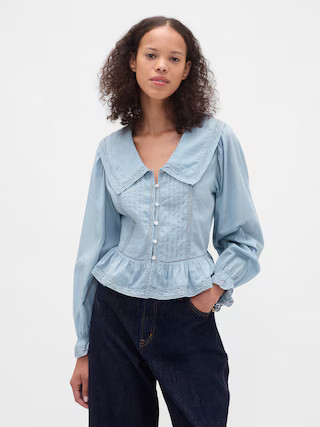 Collared V-Neck Peplum Top | Gap (US)
