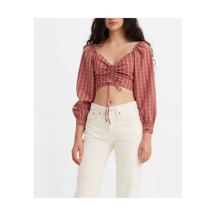 Levi's® Women's Puff Long Sleeve Devin Blouse - Red Plaid | Target