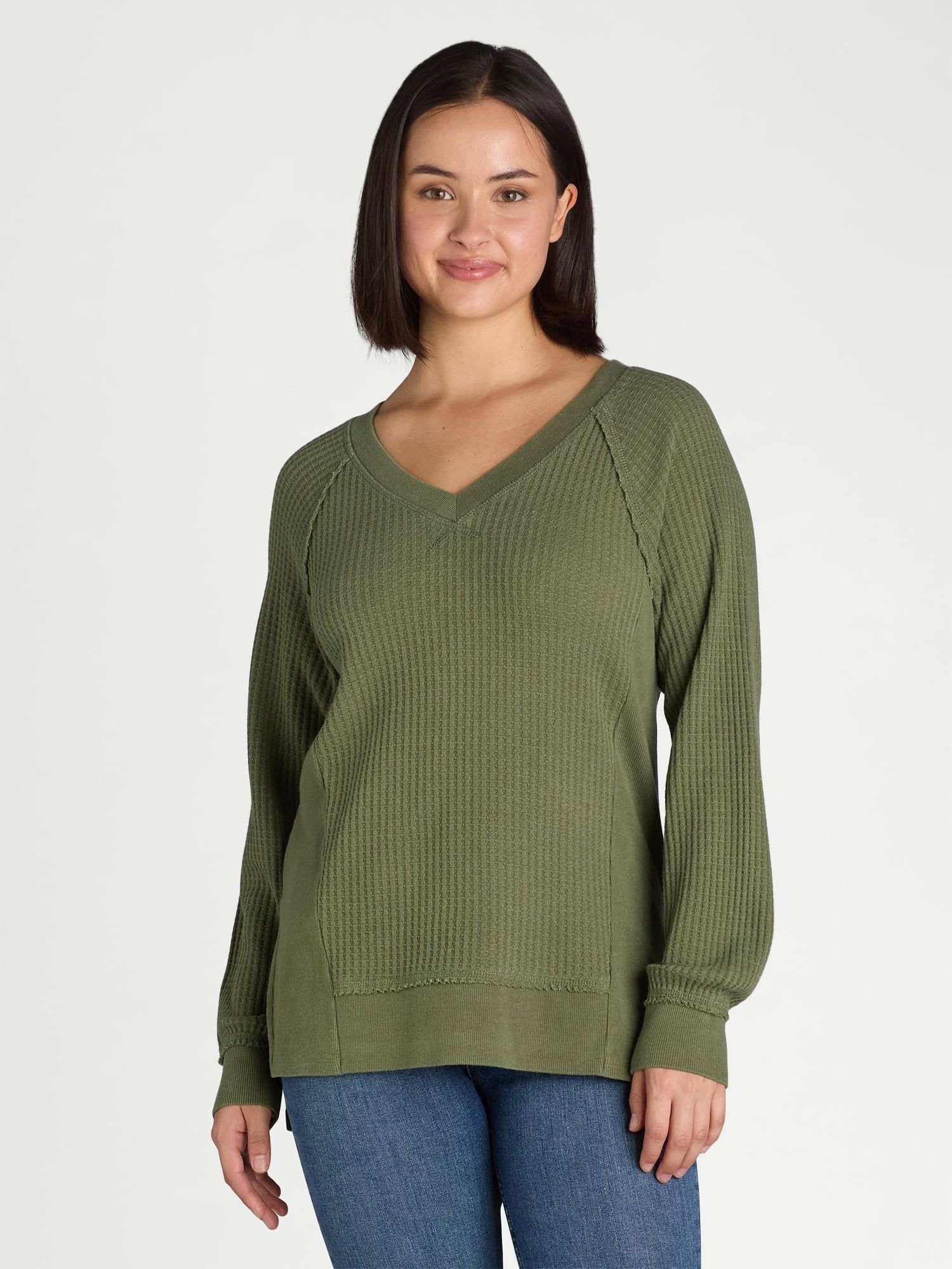 Time and Tru Women's Waffle Knit Sweatshirt, Sizes XS-XXXL | Walmart (US)