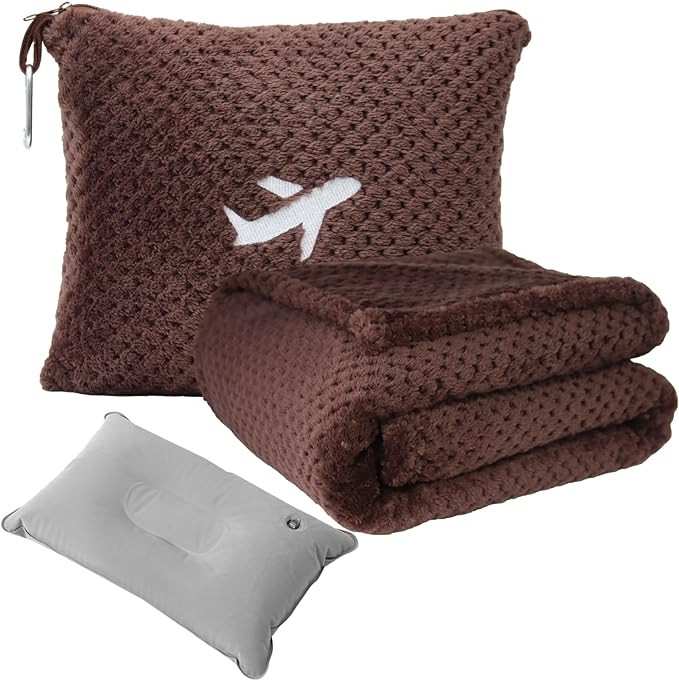 Travel Blanket Airplane Compact with Bag, Travel Essentials 3 in 1 Packable Airplane Blanket, Tra... | Amazon (US)