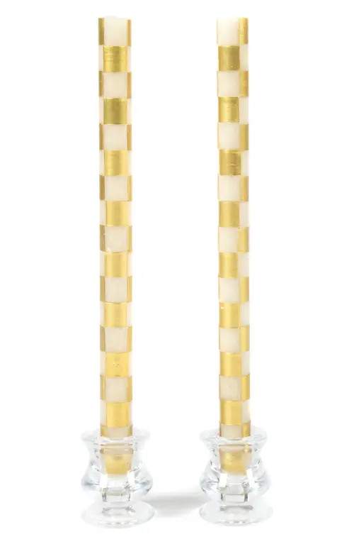 MACKENZIE CHILDS Set of 2 Gold Check Dinner Candles in Gold/Ivory at Nordstrom | Nordstrom