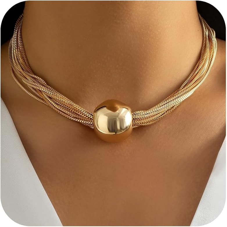 Chunky Choker Necklace Chunky Gold Choker Necklace Geometric Sphere Necklace Gold Thick Statement... | Amazon (US)