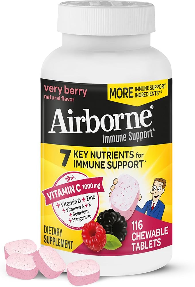 Airborne Vitamin C 1000mg (per Serving) - Very Berry Chewable Tablets (116 Count in a Bottle), Gl... | Amazon (US)
