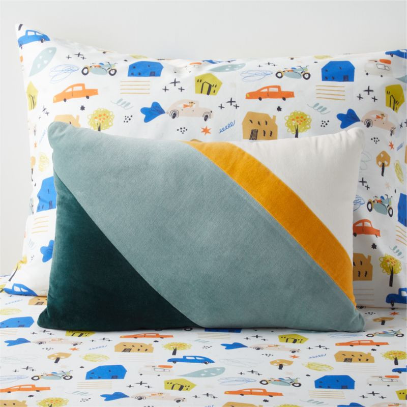 Blue Ray Colorblock Velvet Kids Throw Pillow + Reviews | Crate & Kids | Crate & Barrel