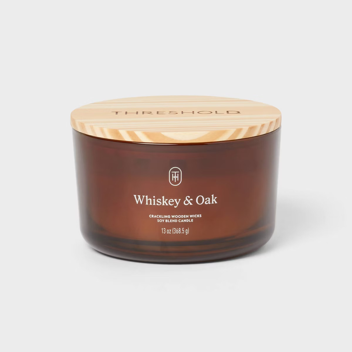 3-Wick Amber Glass Wooden Wick Whiskey and Oak Jar Candle 13oz - Threshold™ | Target