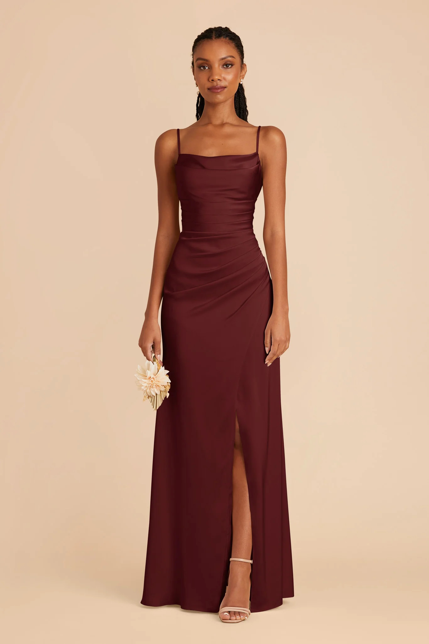Lydia Cabernet Cowl Neck Matte Satin Bridesmaid Dress | Birdy Grey | Birdy Grey