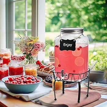 2 Gallon Glass Drink Dispensers for Parties, Sun Tea Glass Jar for Outside Beverage Dispenser wit... | Amazon (US)