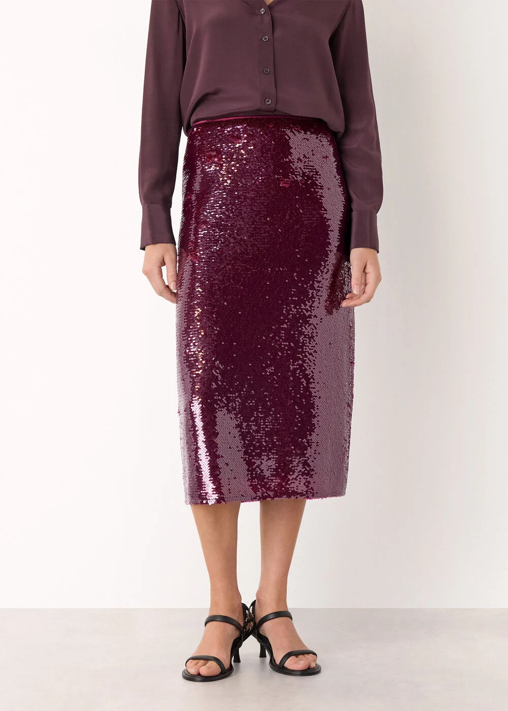 Merlot Sequin Midi Skirt | WHISTLES | Whistles UK | | Whistles