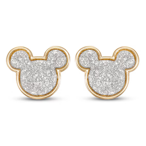 Children's Mickey Mouse Glitter Stud Earrings 14K Yellow Gold | Kay Jewelers