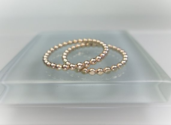 Gold Round or Pounded Bead Stacking Ring, 14K Gold Filled Dot Ring, Gold Pearl Beaded Stacking Ri... | Etsy (US)