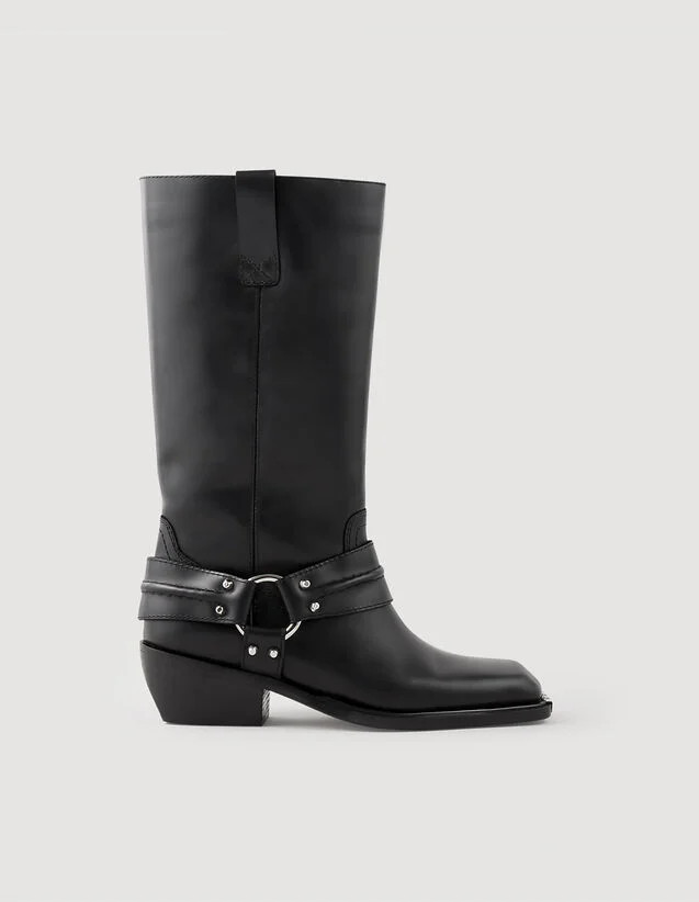 Leather biker boots | Sandro-Paris US
