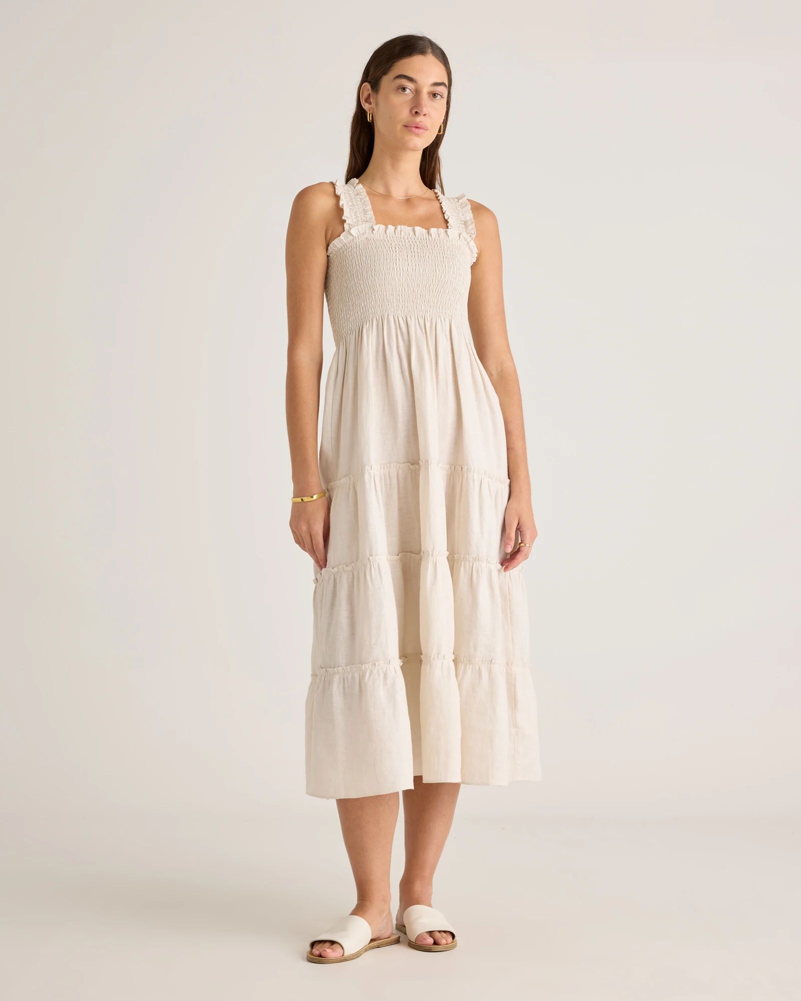 100% European Linen Smocked Midi Dress | Quince